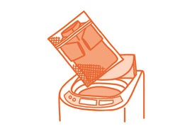 洗たくネットに入れ、洗濯機に入ているイラスト