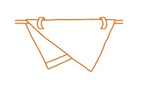 斜めにかけて三角形になるように干したタオルのイラスト