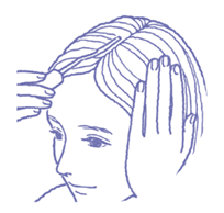 髪を手でおさえながら白髪に塗っているイラスト