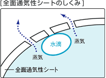 全面通気性シートから蒸気だけ逃すしくみのイメージイラスト