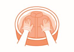桶で押し洗いしているイラスト