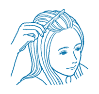 髪の根元からコームでとかしているイラスト