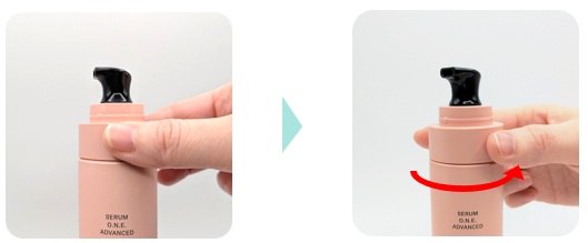 キャップを外して肩カバーをつまむように持ち、反時計回りに回す。はずれない時は、肩カバーをおさえる指の位置を左右どちらかにずらして試す。